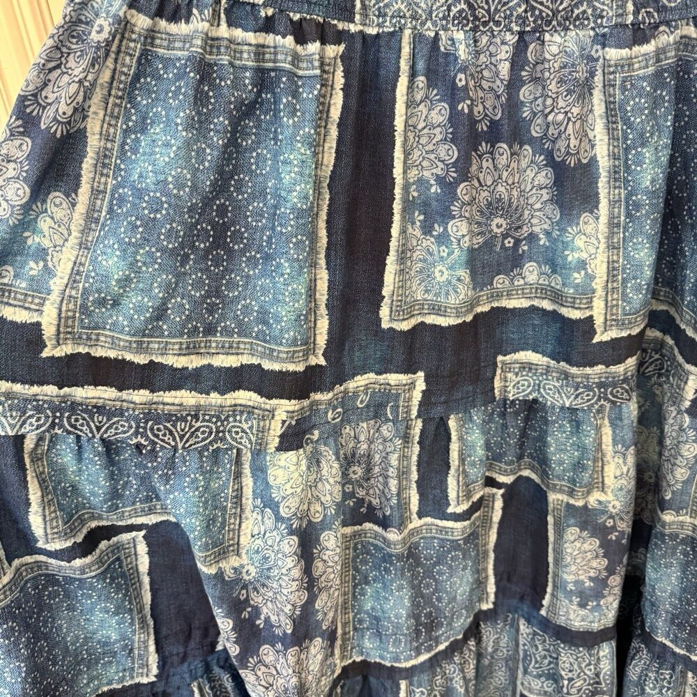 Anthropologie Blue Patchwork Bandana Paisley Maxi Dress Women's 2X Boho - Picture 5 of 6